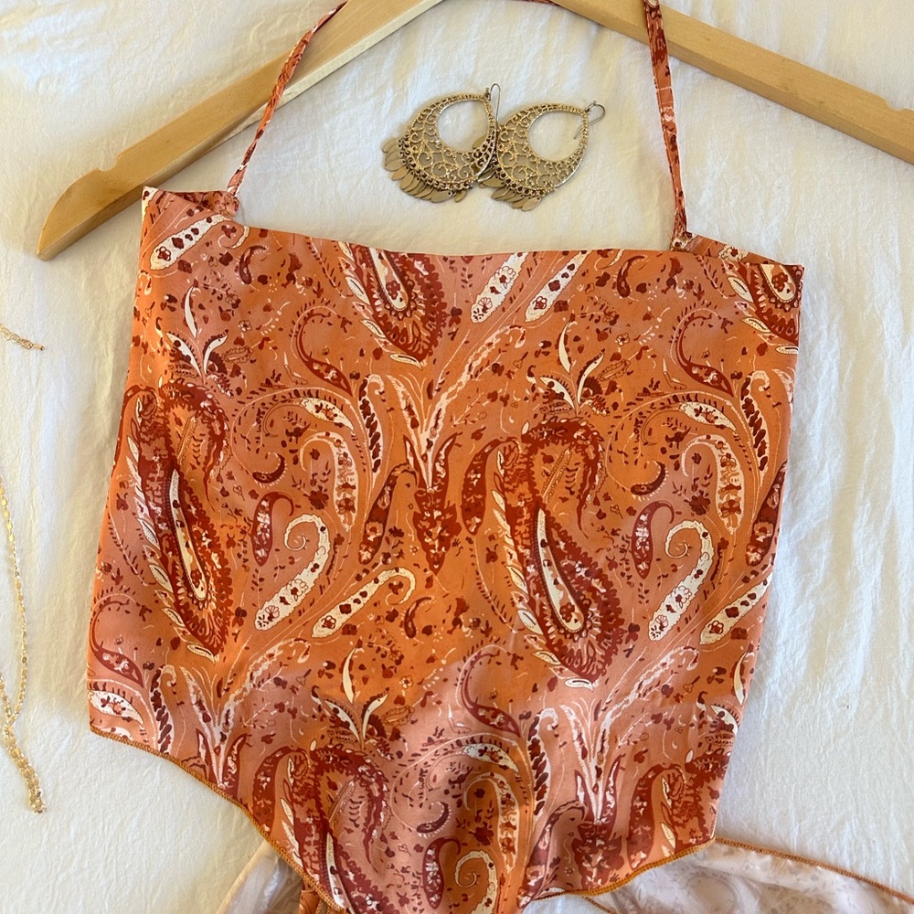 SHEIN Paisley Print Tank Top - Orange and Brown